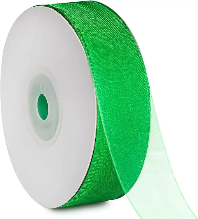 1 Inch Wide 50 Yards Sheer Ribbon Organza Ribbon (Bright Green)