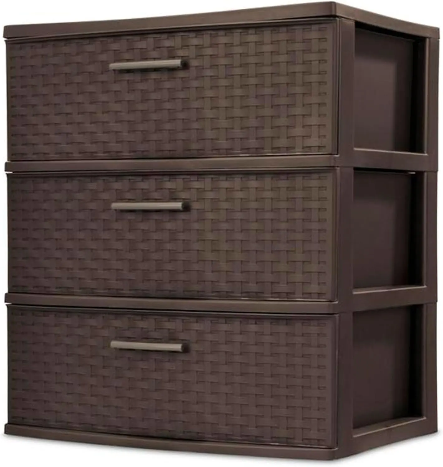 3 Drawer Wide Storage Tower, Plastic Weave Organizer, Espresso - Lightweight Opaque Container for Bedrooms, Closets, or Bathrooms