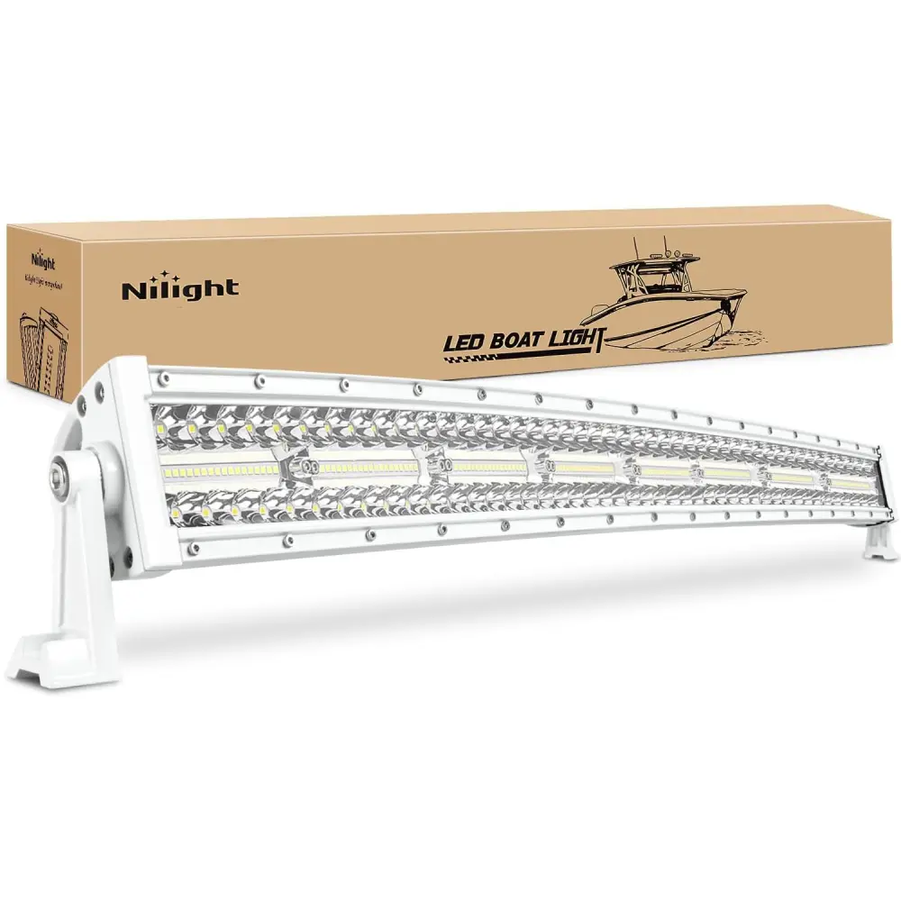 Nilight 33In Curved Triple-Row Marine LED Work Light Bar - White Spot-Flood Combo, Brighter Vehicle Accessories, Navigation Light for Pontoon Boat Deck, Night Fishing, Led Bar Light Light Bars & Work Lights