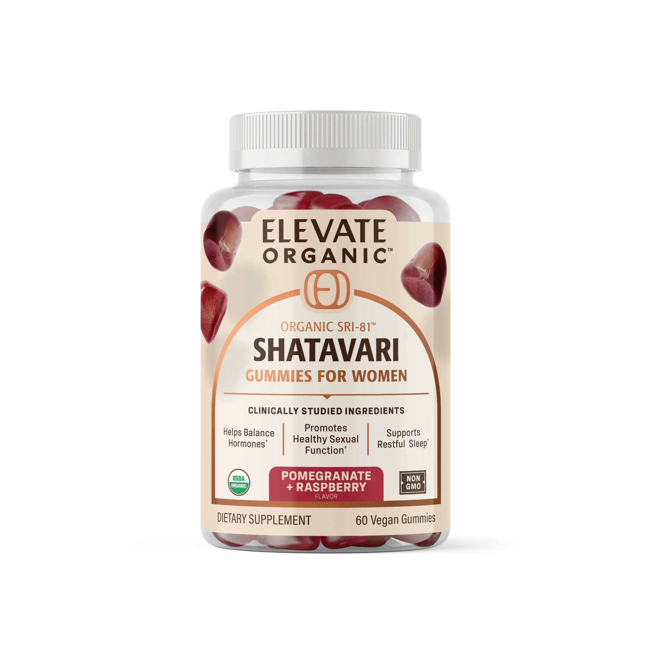 Elevate Organic SRI-81 Shatavari Gummies for Women Pomegranate and  Raspberry Hormonal Balance, PMS Relief & Menopause Support Clinically Studied, Vegan Acti Veda 30 Servings