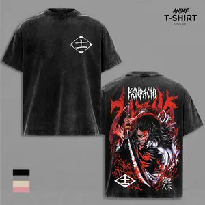 Kenpachi Zaraki Bleach Anime T-Shirt - Squad 11 Captain Vintage Graphic Tee, Thousand-Year Blood War Streetwear, Grey Acid Wash Oversized Manga Shirt