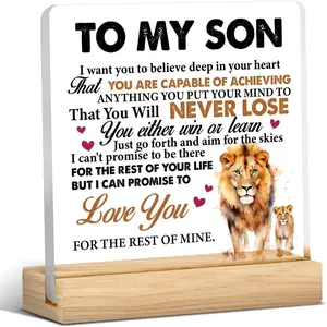 Lion Pattern To My Son Printed Acrylic Plaque Sign, 1 Count Encouragement Gifts for Son, Meaningful Gift for Son, Birthday Gift for Son, Decorative Plaque