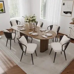 Rattan Dining Chairs , Modern Upholstered Kitchen Chair with Metal Legs, Ergonomic Curved Backrest, Mid Century Living Room Lounge with & Throw Pillow
