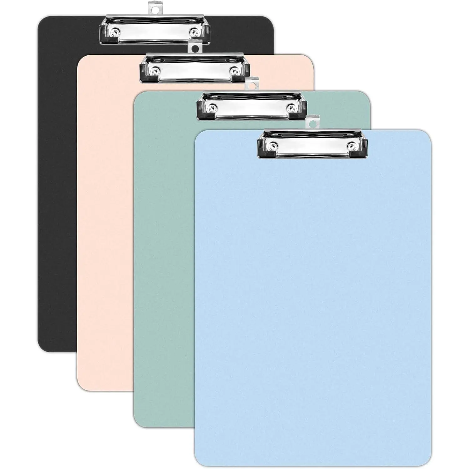 4 Pack Plastic Clipboards Multiple Colors Clip Boards with Low Profile Metal Clip,Hangable Low Profile Clipboard, Standard A4 Letter Size for Students, Teacher,, Nurse,Office Clerk