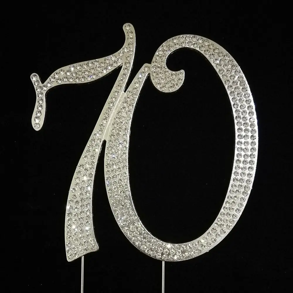 212 MAIN Shiny Rhinestone 70th Cake Topper - Silver, Festive Cake Decor, Party Ornaments