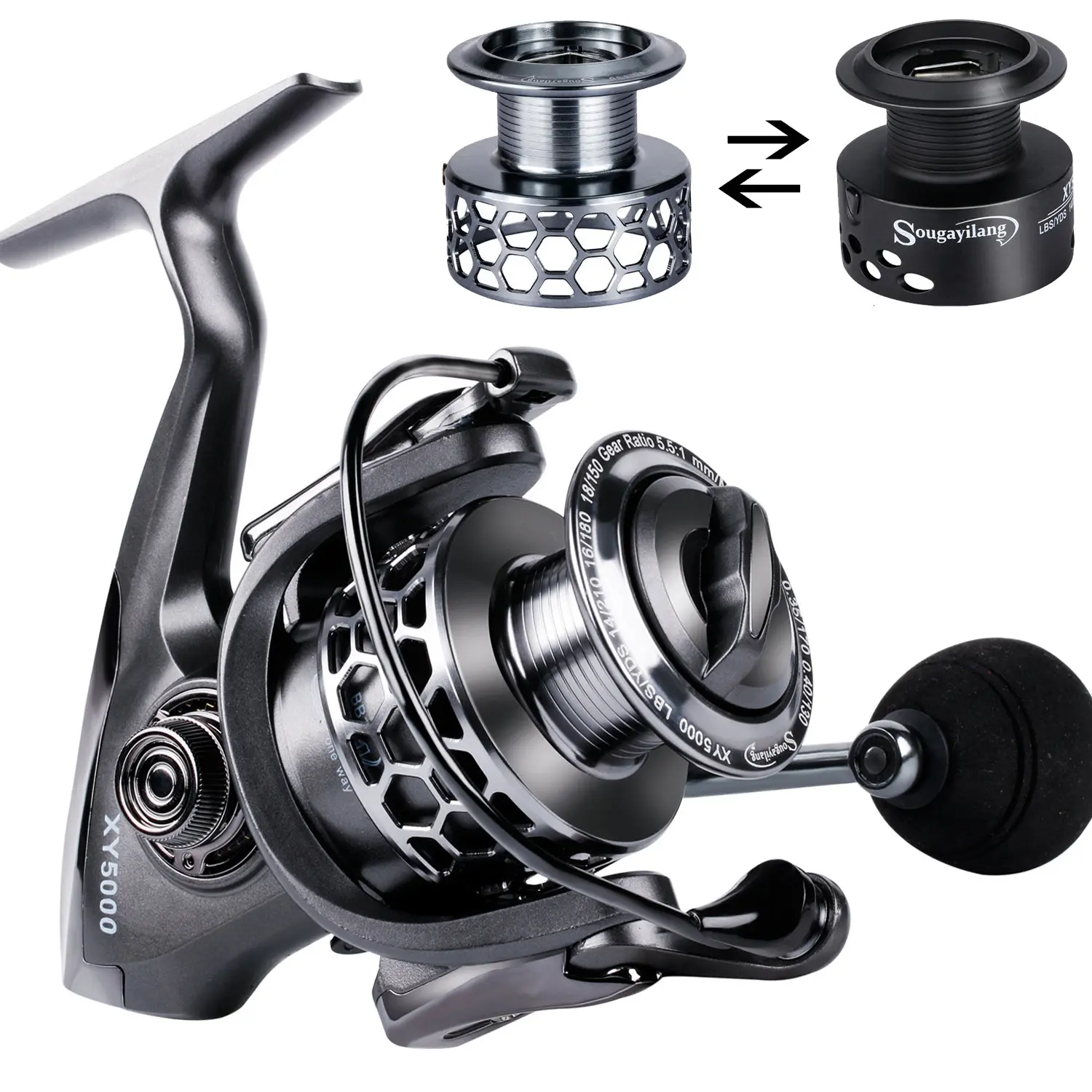 Sougayilang 13+1BB High-Speed Gear Ratio Spinning Reel Series - Full Metal, Aluminum Spool, Lightweight, Ultra-Smooth Free Spool, Unisex Ocean Beach Fishing Equipment, Fishing Gifts