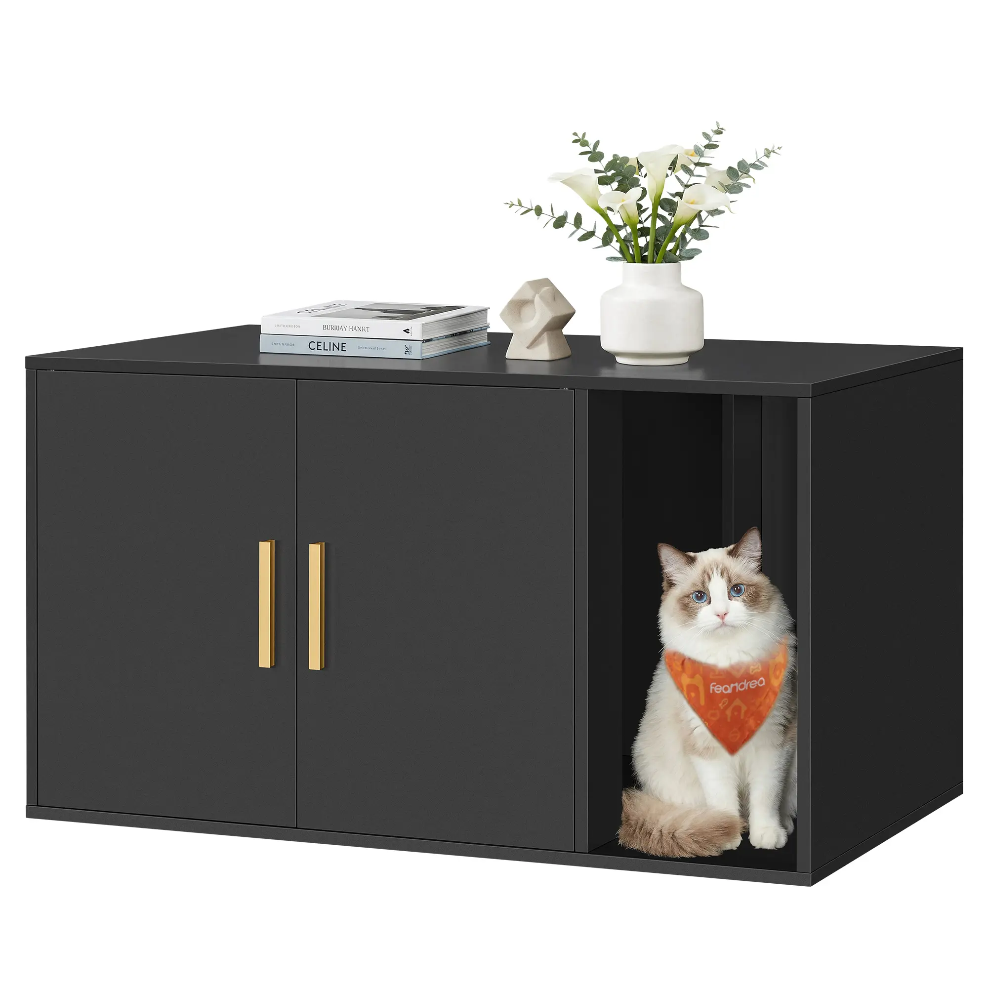 Feandrea Hidden Cat Litter Box Enclosure, Modern Double Doors Pet Furniture, Indoor Side End Table, 31.5x19.7x17.7 In