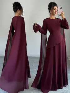 Women's Elegant Middle Eastern Style Vintage French Chic Dress, Featuring Layered, Adjustable Waist, Bell Sleeves, And Shoulder Drapes, Suitable For Parties, Autumn/Winter Fall Cloth For Women