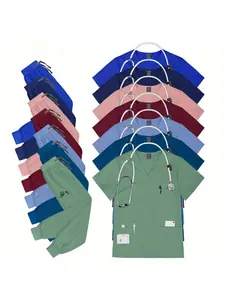 Doctor Scrub Suits Solid Color Short Sleeved Tops+pants Women Sets Nurse Accessories Pet Clinic Nursing Workwear Uniforms