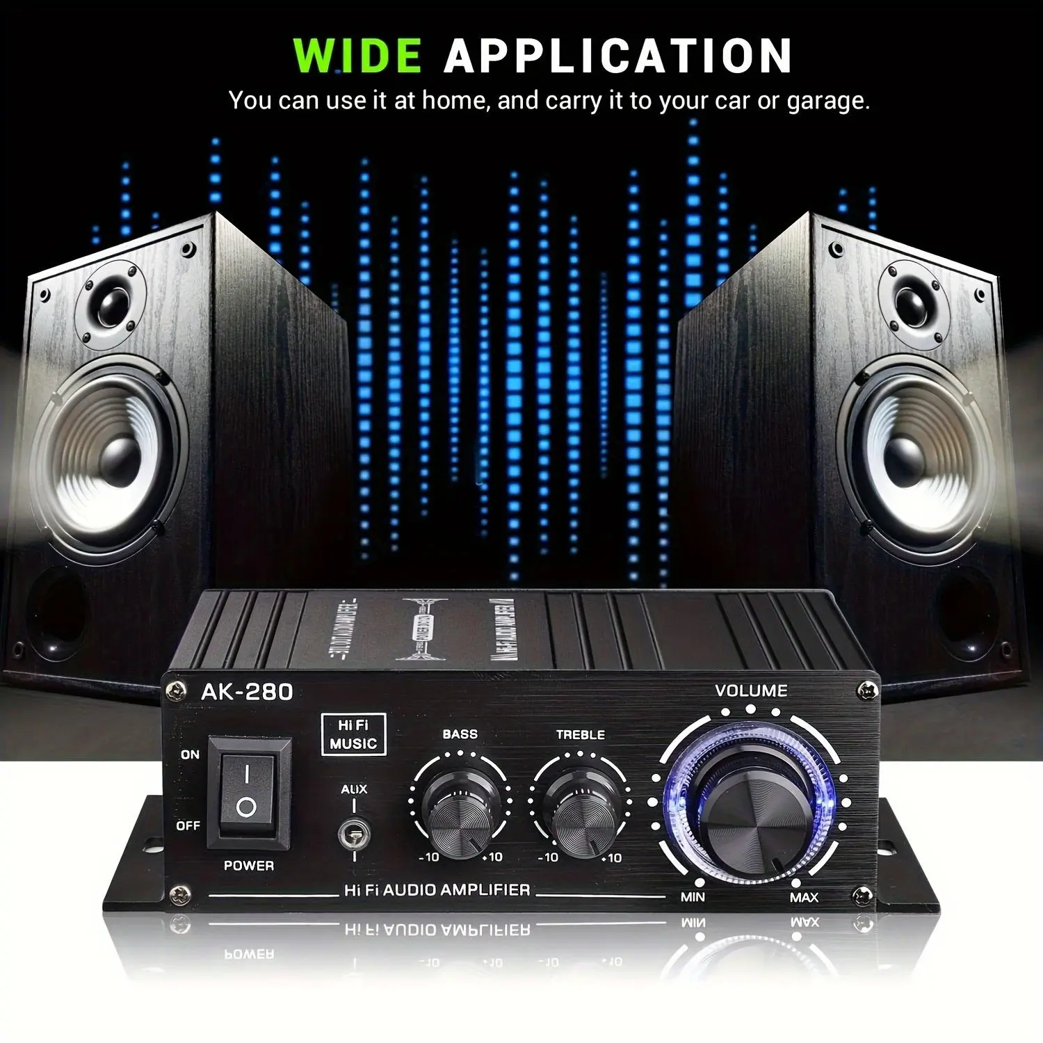 Mini Stereo Vehicle Amplifier - 2-Channel Hi-Fi Audio Receiver with Bass Boost, 12V DC Compact Desktop Amplifier for Smartphone, Tablet, MP3, Home, Party
