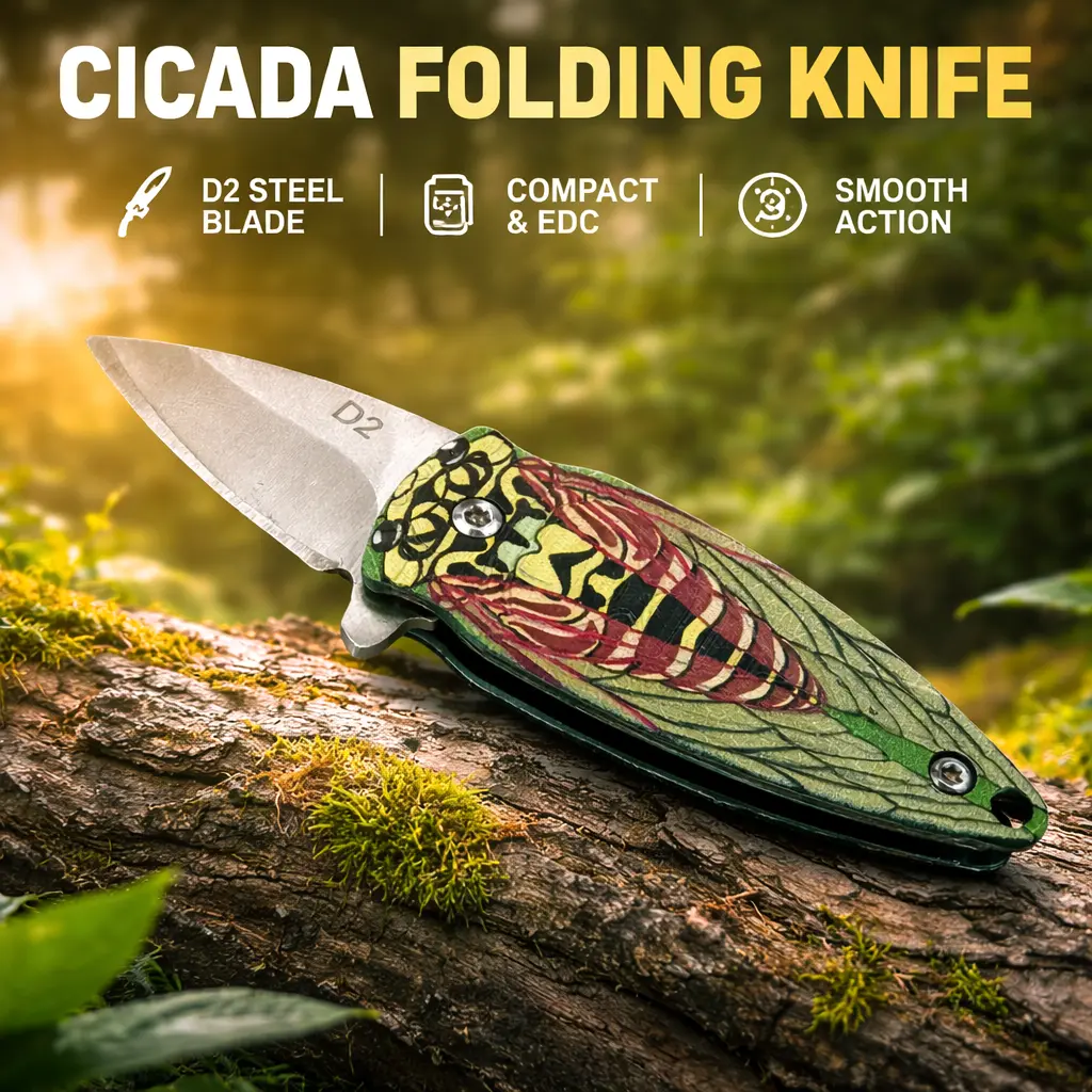 Stainless steel folding knife, 3D pattern handle, sharp blade, lightweight folding knife, suitable for camping, barbecue, fishing, hiking, cutting fruits, etc., the best choice for holiday gifts
