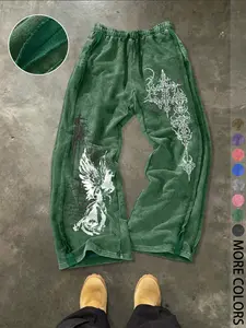 Men's Streetwear Cotton Sport Pants, Loose Fit Elastic Waist Knit Pants, Washed Cotton Fabric, Casual All Seasons Fashion, Sports Casual Pants, Casual Street Sweatpants