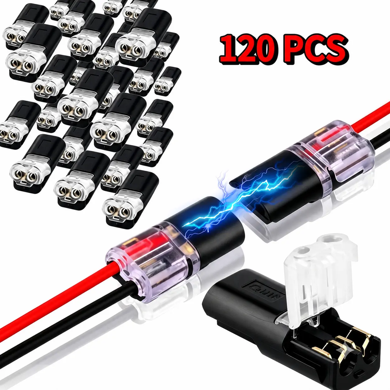 quick lever wire connector DIY 2Pin Plug-in Wire Connectors Heavy Duty Low Voltage LED Light Strip Connector with Locking Buckle Secure Power Distribution T-Tap Plugs for Automotive Wiring Marine & Home Electrical DIY