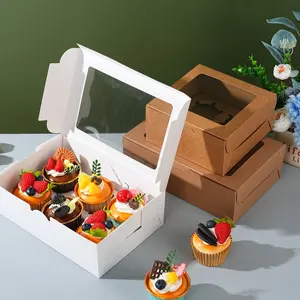 5pcs Universal 2/4/6 Compartment Baking Containers, Cowhide Paper/ Window Storage Box, Transparent Visible Window Packaging Box, Cake Box