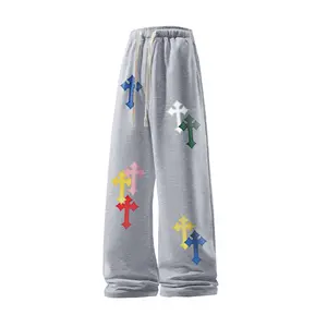 2025 #SummerVibes Autumn/Winter High Street cross print casual pants for both men and women, loose, straight, elegant basic sporty and fashionable trousers.