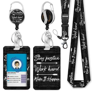 Inspirational Quote ID Badge Holder with Adjustable Lanyard, Retractable Reel for Teachers Nurses Office Workers, Motivational Name Tag Clip, Inspiring Quotes, Office Supplies