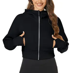 Women's Y2k Cropped Hoodie Fleece Lined Full Zipper Sweatshirt Long Sleeve Fitted Casual Sport Y2k Style Hooded Fall Outfits Clothes Tops