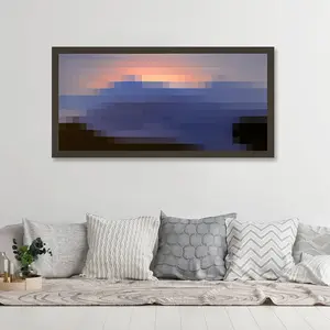 Official Minecraft "Sunset" Painting Frameless Canvas Wall Art Print, Hanging Artistic Decoration, Cozy Pixel Landscape, 8-Bit Panoramic Gamer Room Decor, Real-Life MC Desk Setup poster