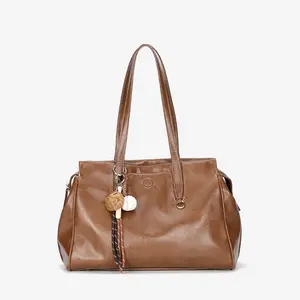 New Fashion Trendy Genuine Leather Tote Bag, Large Capacity Work Commute Bag, Casual Outdoor All-Match Women Bag, Simple Dual-Use Shoulder & Handbag