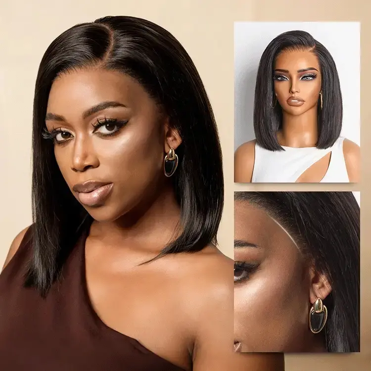Luvme NatureMAX™ Human Hair Lace Front Wig, Silky Blunt Cut Bob, Natural Glueless, 13x4 HD Ear-to-Ear Pre-Cut Lace, Flexi-Fit Drawstring Cap, Natural Glueless Wig, Hd Frontal Lace, Wigs Human Hair