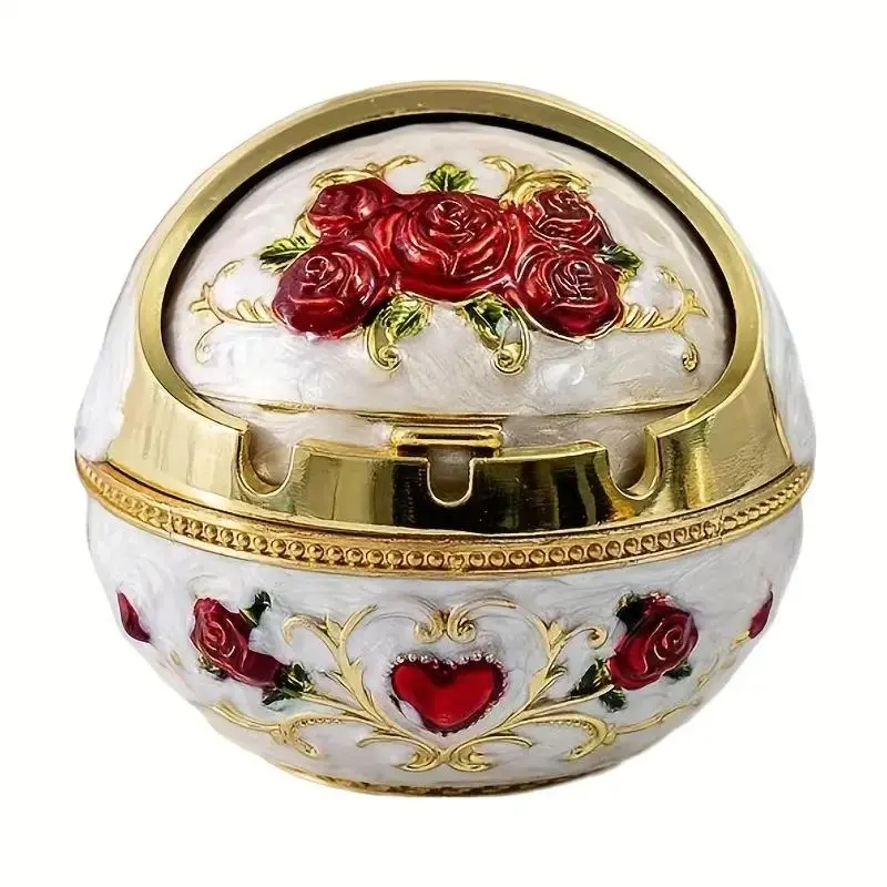 Vintage Ball Shaped Ashtray, 1 Count Elegant Metal Spherical Ashtray, Exquisite Sliding Windproof Lid Ashtray, Home & Office Decor, Perfect Gift