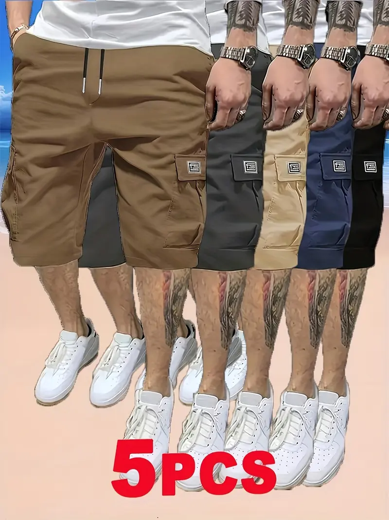 Men's work shorts, pack of 5, men's summer trendy casual shorts, multi-pocket design, durable fabric, wrinkle-free, wear-resistant, tear-resistant, comfortable and breathable, stylish and versatile