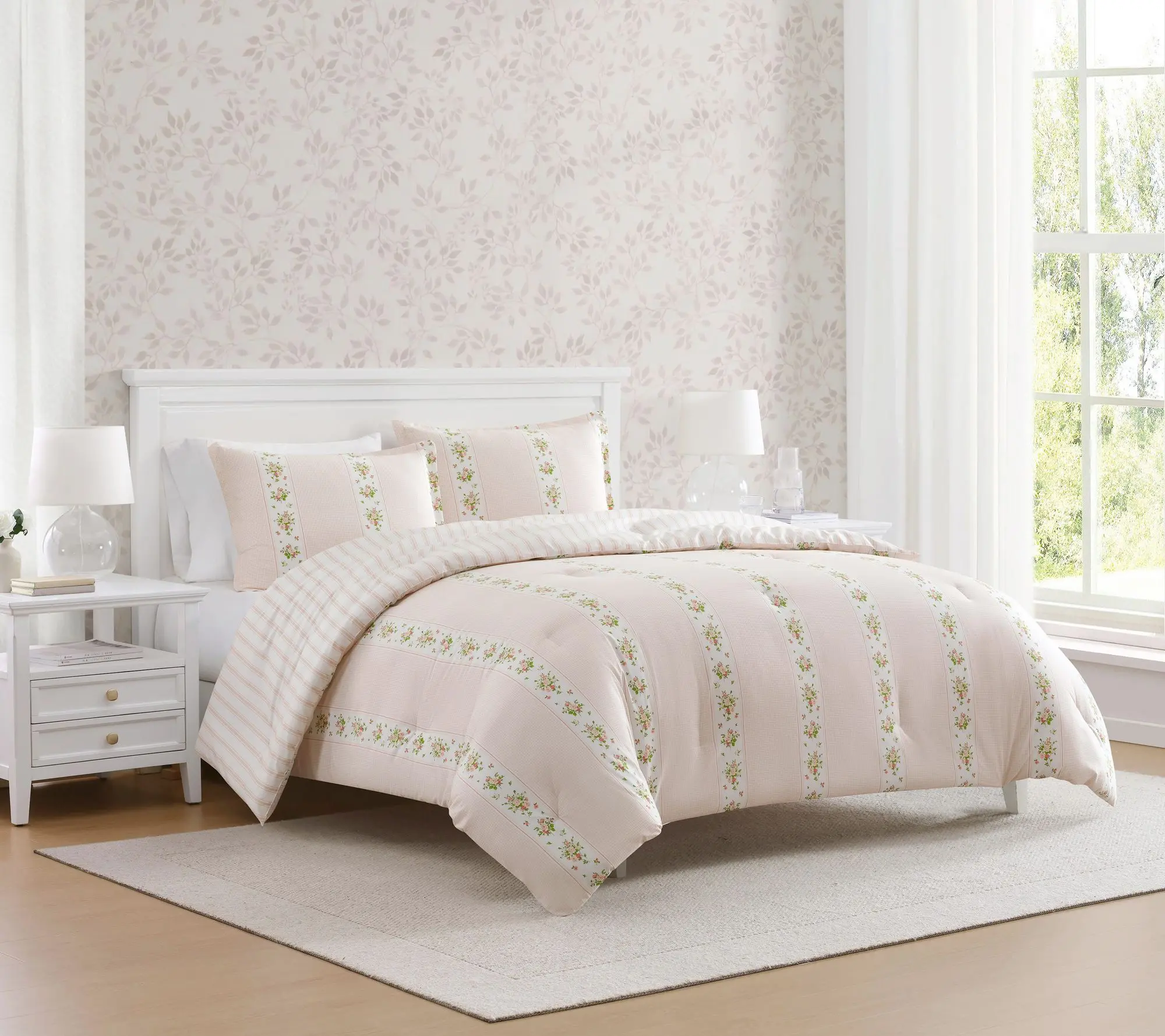 Martha Stewart Annabelle Stripe Pink Tw Twxl Comforter Set