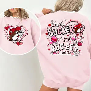 Buc-ees Valentine's Day T-Shirt for Women- Cute 'I'm a Sucker for Buc-ee's' Graphic Tee with Hearts- Pink Buc-ee Beaver Love Shirt- Funny Road Trip Fan Gift 2026