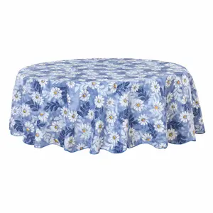 Unique Bargains Seamless Waterproof Vinyl Round Tablecloth 60" Dia for Wedding/Restaurant/Parties Tablecloth Decoration Blue Flower Pattern