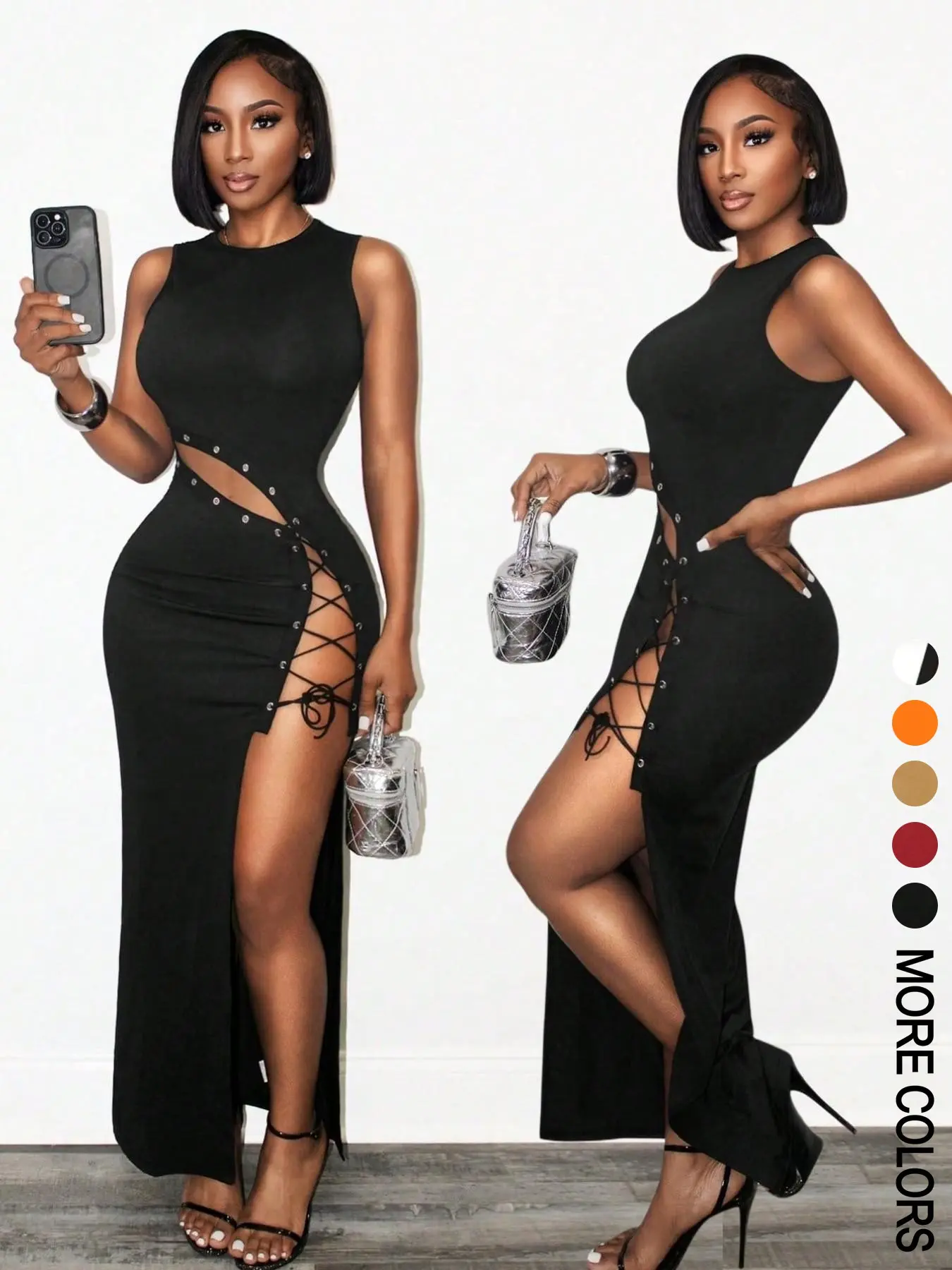 Sexy Women's Sleeveless Cross Tie Design Dress, Slim-Fitting Long Dress with Split Thigh for Special Occasions, Elegant Evening Wear, Party Evening Wear, Formal Wear, Slit, Elegant Knit Dress, Bodycon Evening Dress