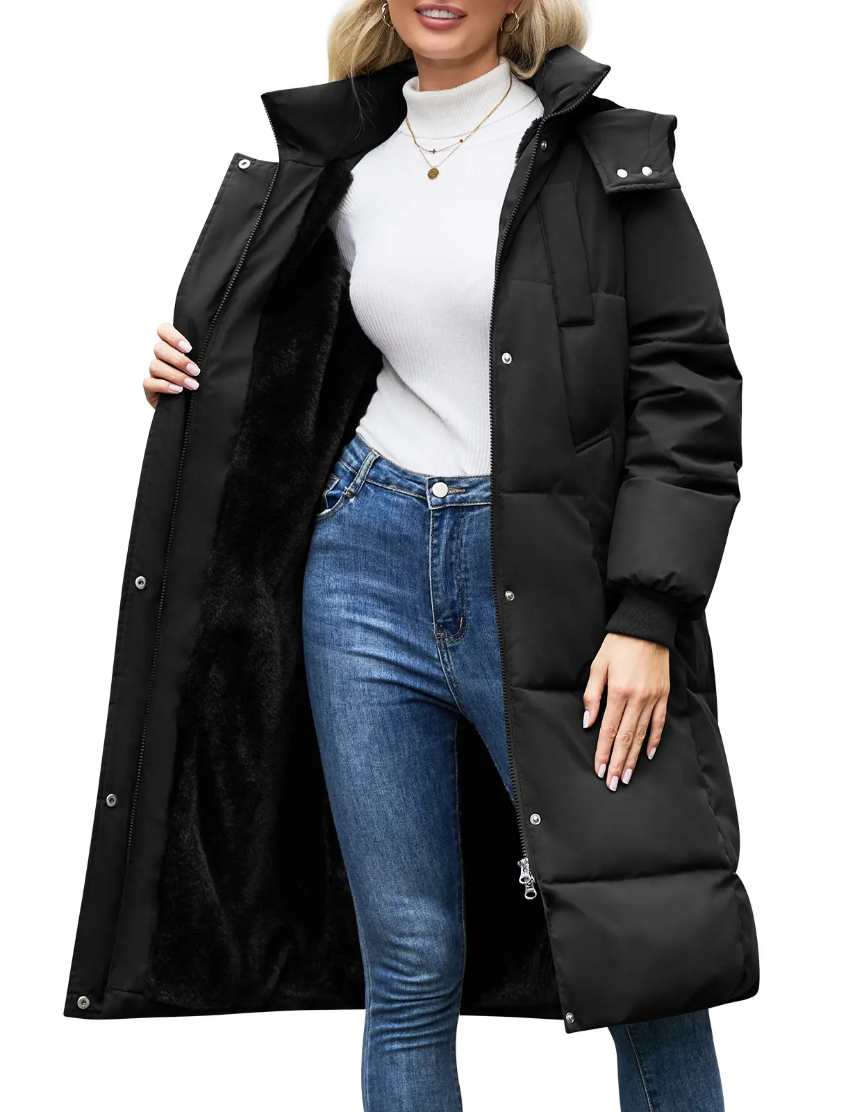 UMIPUBO Long Puffer Jacket for Women,2026 Thickened Winter Coat Hooded with Deep Pockets, Ladies Warm Winter Jacket, Womenswear Tops Outerwear Casual