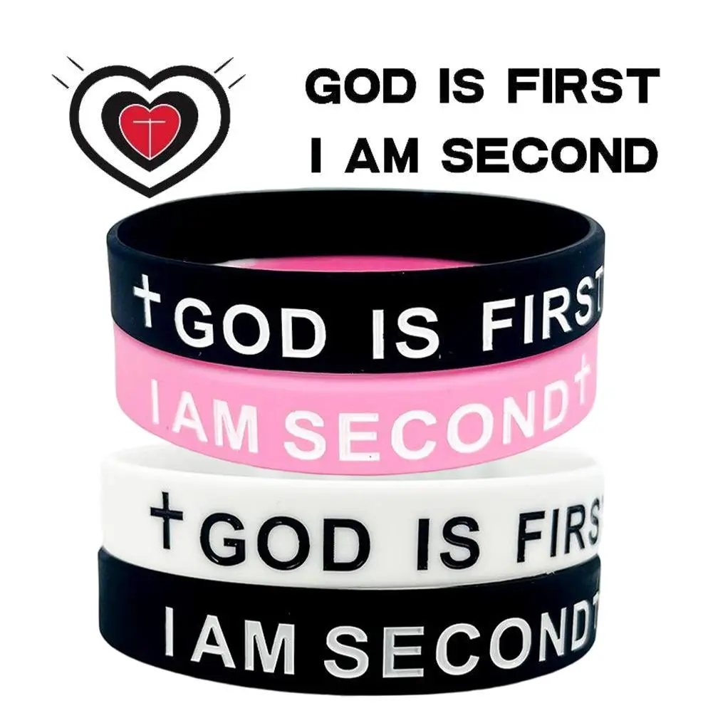 Durable Rubber Bracelets, 2-Pack GOD IS FIRST Faith-Based Message Wristbands for Men & Women, Inspirational Jewelry for Daily & Everyday Life