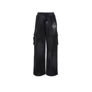 TCH Rhinestone Graphic Wide Leg Cargo Pants