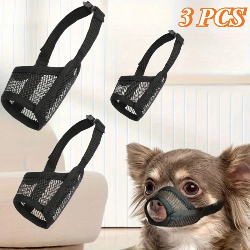 3-Pack Black Dog Muzzle with Adjustable Strap, Soft Padding & Air Mesh Breathability - Bite Blocker, Prevents Ferocious Barking & Chewing, Comfortable for Short-Nosed Breeds, Fits XS/S/M Small Medium Large Dogs (Home Improvement, Training), Bite Block, Br