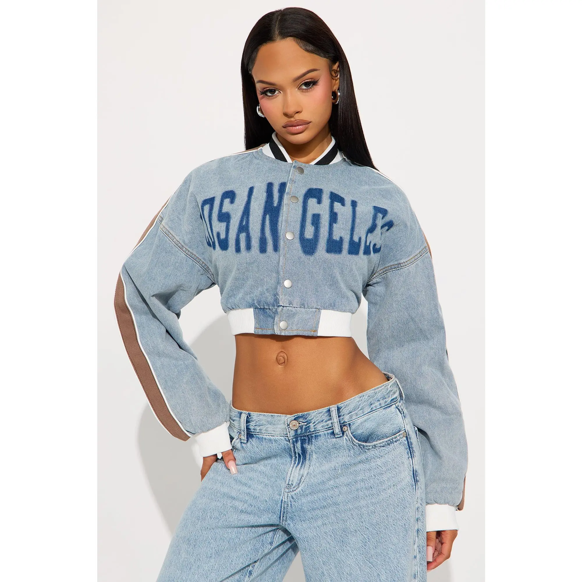 Los Angeles City Denim Bomber Jacket - Light Wash