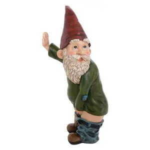 A dwarf statue - 10.3 inches tall in resin - Willie Garden Dwarf, for lawn decoration, indoor or outdoor decor - red and green funny dwarf