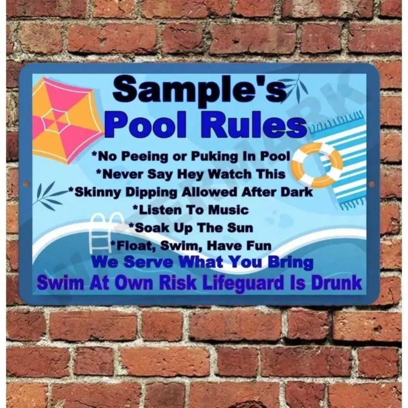 Personalized Pool Rules Sign Custom Name Aluminum Summer Party Decor Home Wall Art for Bathroom Bedroom Kitchen Backyard