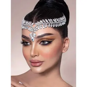 Rhinestone-Decorated Bridal Headwear for Proposals, Elegant Exquisite Baroque-Style Hair Chain, Chic Gorgeous Hair Tiara Accessories for Wedding Party Decor