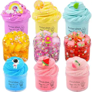 9 Pack Slime Kit with 3 Jelly Cube, 3 Butter & 3 Cloud Slime, Non-Sticky DIY Sensory Toys for Stress Relief, Kids Party Gift for Girls and Boys