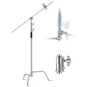 VEVOR C Stand with Boom Arm, Max Height 10.83 ft/330 cm, Stainless Steel Heavy Duty Photography Light Stand with 4.8-9.8 ft Adjustable Height, 2 Grip Head for Studio Monolight, Softbox, Reflector