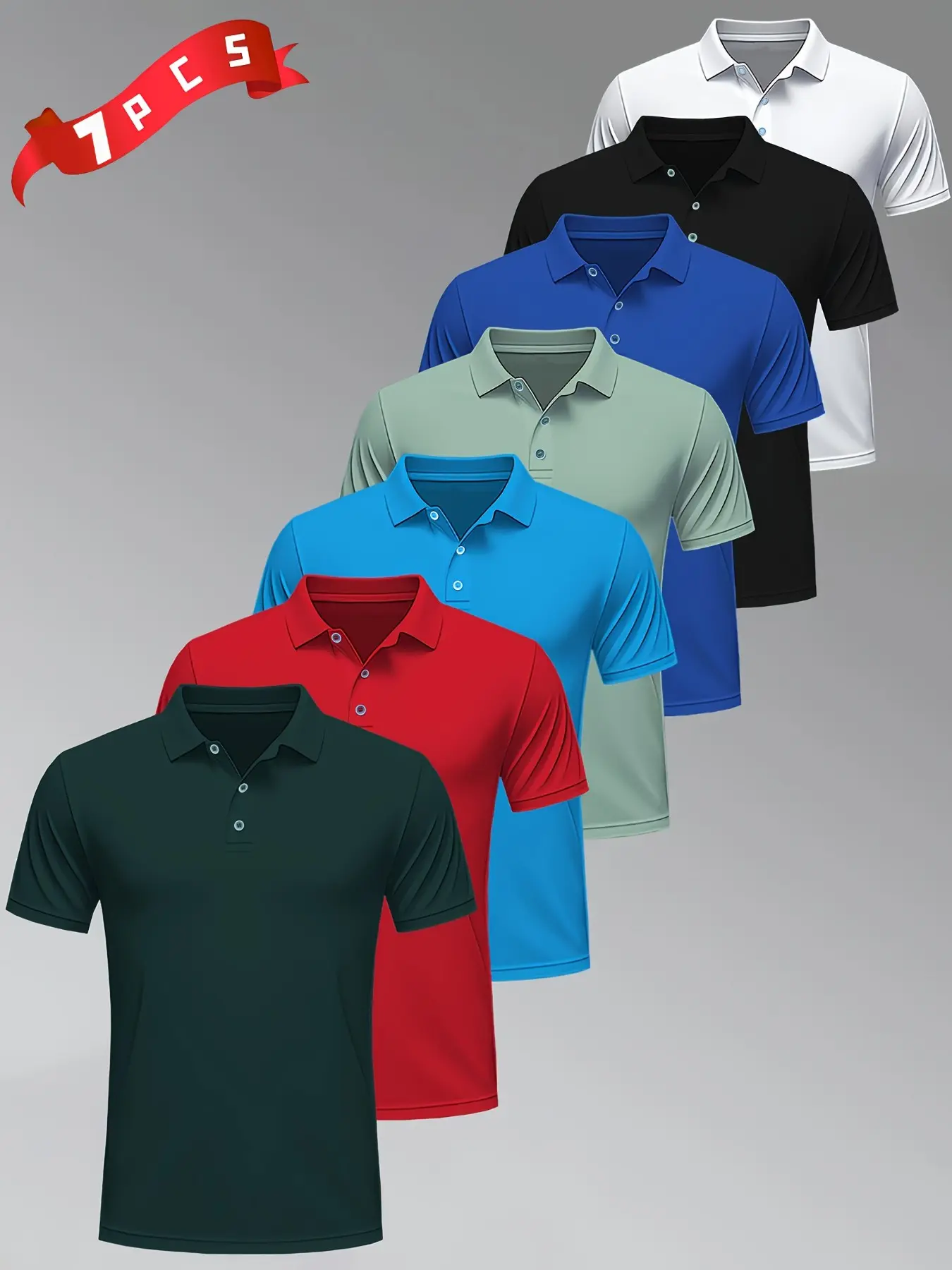 Men's Summer Short Sleeve Collared Fitted Polo Shirts Set, Top, Summer Clothing, Menswear
