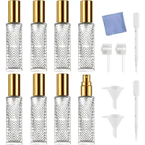 8 count Refillable Mini Atomizer Bottles, Square Glass, Travel Essential Oil  Bottle, with Perfume Dispenser (15ML/A-)