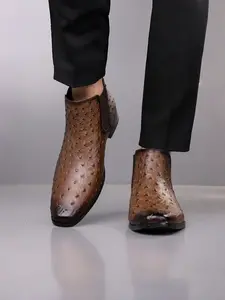Ostrich Pattern Boot Comfort & Style Dual Kill, Elastic Side Seam, Ostrich Texture, Men's Shoe, Above Ankle Below Knee Height, Work Ankle Boots, Business Formal Boots