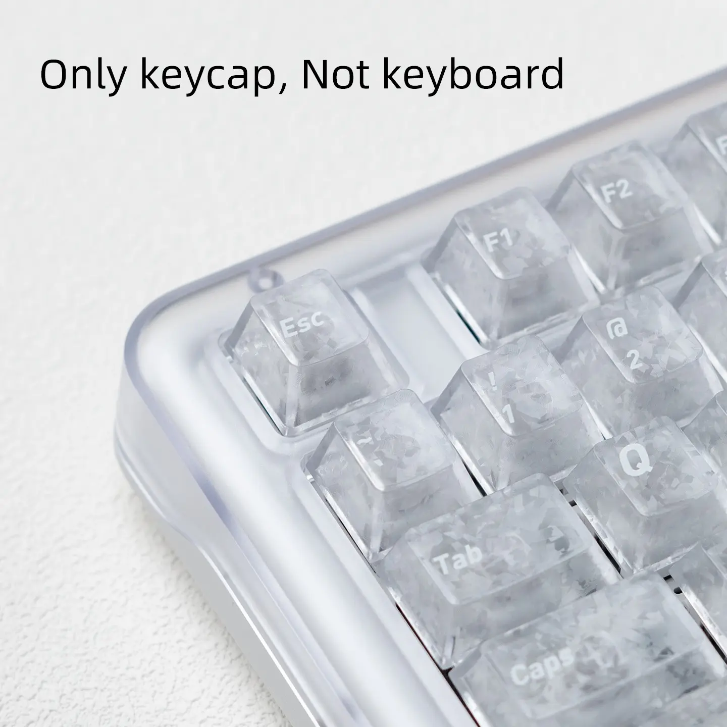 Ice carbon pattern keycaps, featuring white ice carbon fiber texture, Cherry height, translucency, Translucent, Clear, Transparent, and positive character , side characters , compatible with 6.25U space 61 63 64 68 75 81 84 87 98 99 100 104 108