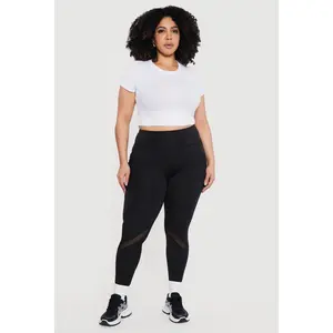 Plus Size High Waisted Mesh Detail Leggings with Pockets