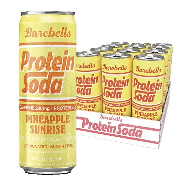 Barebells Protein Soda Pineapple Sunrise - 12 Count – 12 FL OZ (355 mL) - Protein Soda with 200mg Caffeine and 10g of Protein - On The Go Protein Refreshment