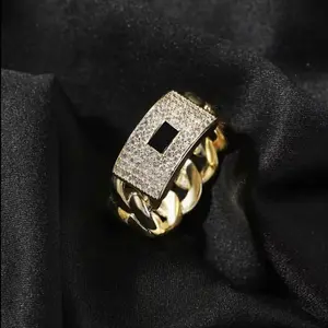 14K Gold Plated Iced Out Cuban Link Ring with Shining Initial "S" Zircon, Hip Hop Street Style Jewelry. Niche Design Iced Out Zircon Ring with Hip Hop Personality, Unisex Style, Perfect for Lovers, Anniversaries, Birthday Gifts and Daily Wear.