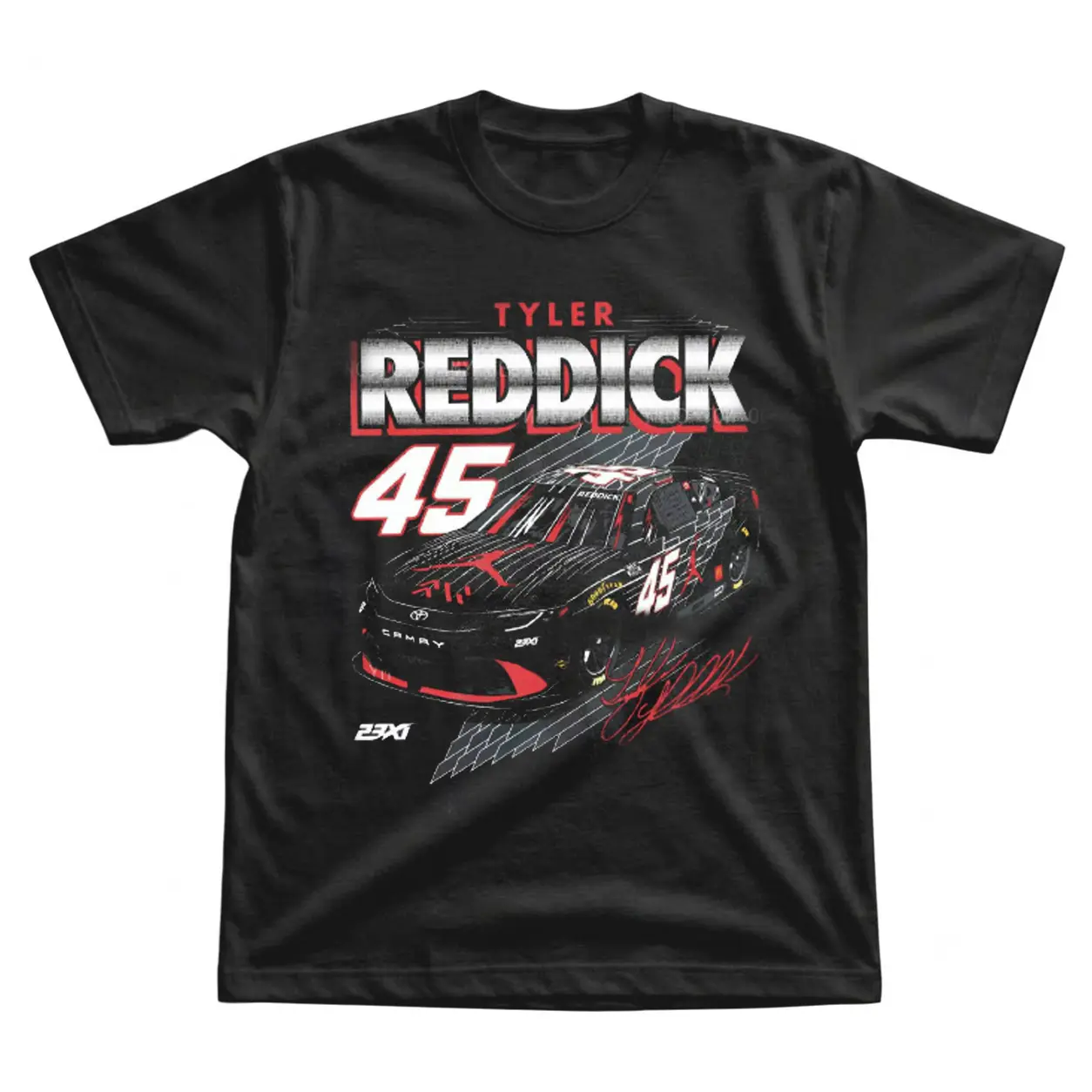 [ On Sale 55% ] Tyler Reddick 23XI Racing #45 Toyota Camry Graphic Black Cotton Tee Y2K Streetwear Top - NASCAR Motorsport Merchandise Retro Apparel Casual Outfit