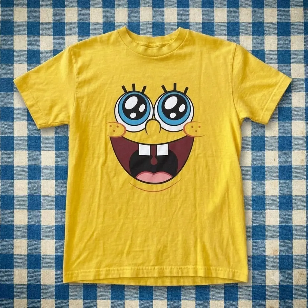 Funny Yellow Graphic T-shirt – SpongeBob Style Face Print (Unisex T-shirt & Baby Tee)