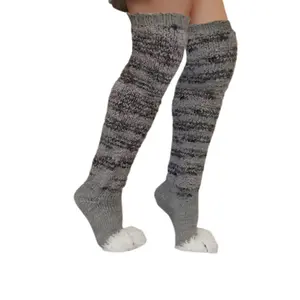Womens Kawaii Cat Paw Knee High Socks Fuzzy Cute Fleece Warm Boot Socks Crochet Knit Leg Warmers Boot Socks Stockings